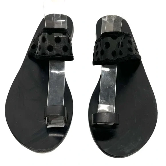 Ancient Greek Sandals Black Leather Sheer Polka Dot Toe Loop Slide Sandals 38 - Picture 3 of 14